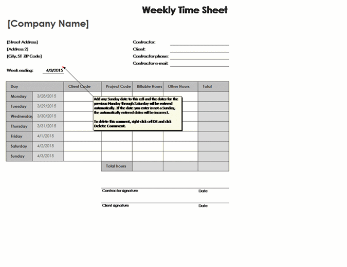 Weekly Time Sheet by Client and Project