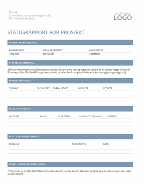 Statusrapport for prosjekt