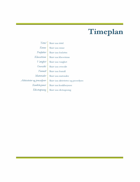 Timeplan for lærere