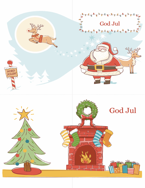Julekort (design med julemotiv, 2 per side)