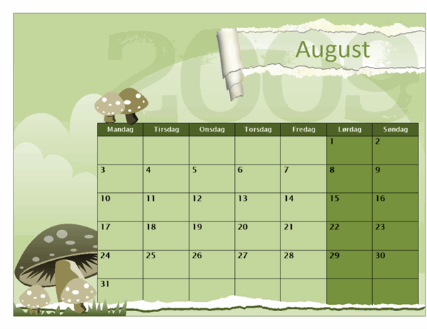 Akademisk kalender for 2009–2010 (august til august, mandag til søndag)