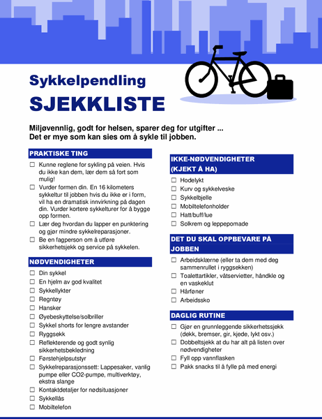 Sjekkliste for sykkelpendling
