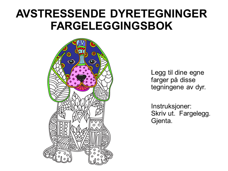 Avstressende fargeleggingsbok med dyretegninger Avstressende fargeleggingsbok med dyretegninger
