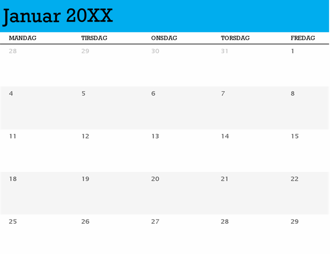 Kalender for én måned i et hvilket som helst år