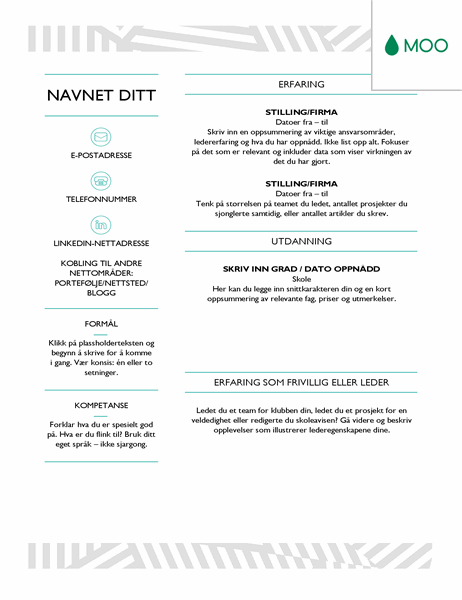 Kreativ CV, utformet av MOO Kreativ CV, utformet av MOO