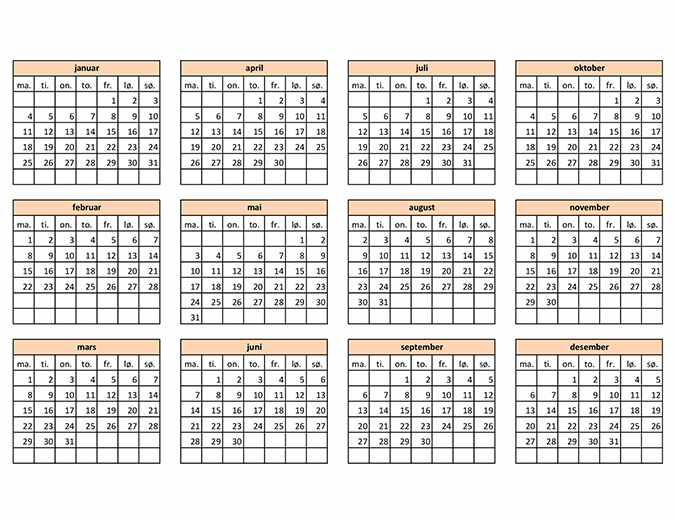 Kalenderoppretter (hvilket som helst år)