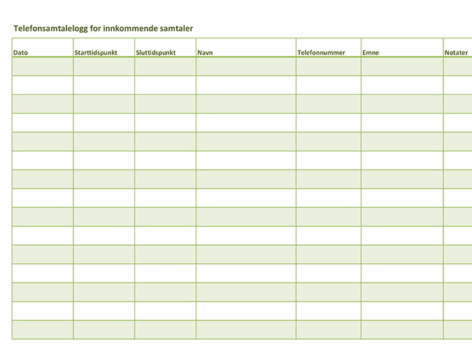 Telefonsamtalelogg (for innkommende og utgående samtaler)