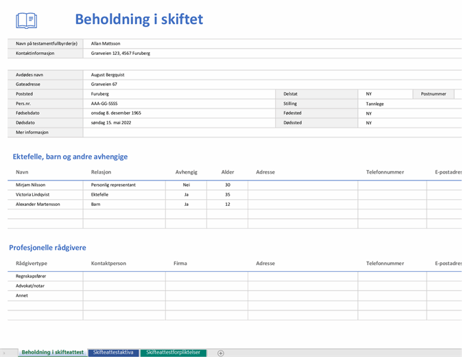 Beholdning i skifteattest Beholdning i skifteattest