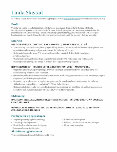 CV for Restaurantsjef CV for Restaurantsjef