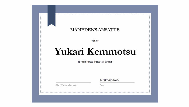 Diplom for månedens ansatte Diplom for månedens ansatte