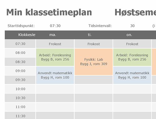 Tom timeplan mal