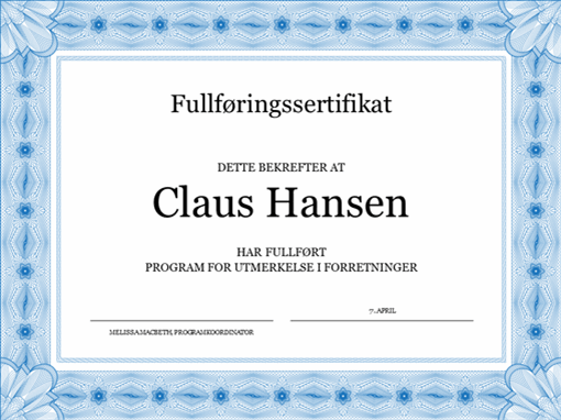 Fullføringsdiplom (blått) Fullføringsdiplom (blått)