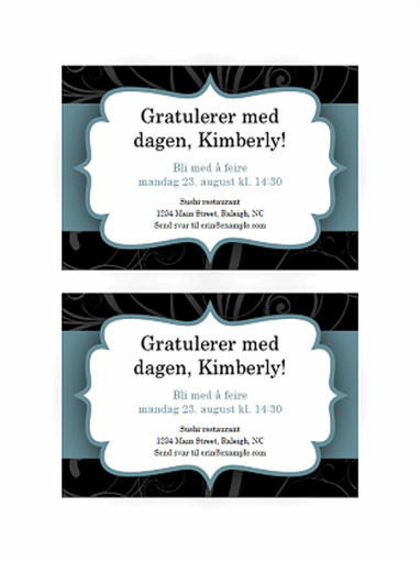 Festinvitasjoner (utforming med blått bånd, to per side) Festinvitasjoner (utforming med blått bånd, to per side)