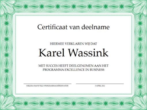 Certificaat van deelname (groen)