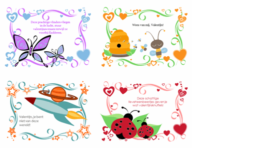 Valentijnskaarten voor kinderen (24 ontwerpen)