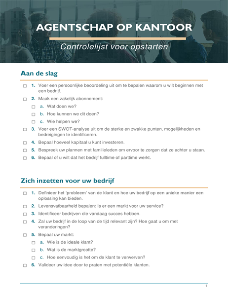 Opstart checklist voor een klein bedrijf Opstart checklist voor een klein bedrijf