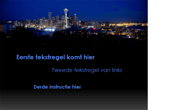 Geanimeerde bijschriften bewegen over het scherm en veranderen van kleur met de skyline van Seattle als achtergrond