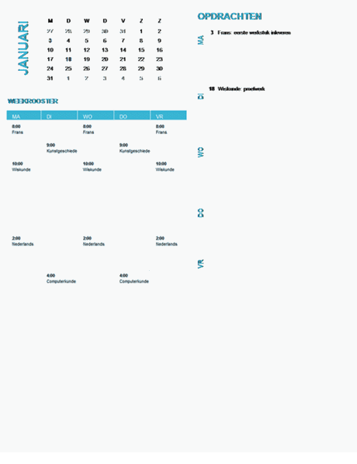 Wekelijkse planningskalender voor studenten (willekeurig jaar, ma-zo) Wekelijkse planningskalender voor studenten (willekeurig jaar, ma-zo)