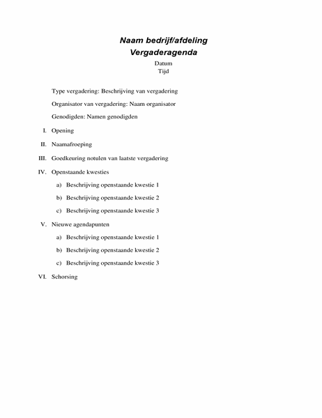 Formele agenda teamvergadering Formele agenda teamvergadering