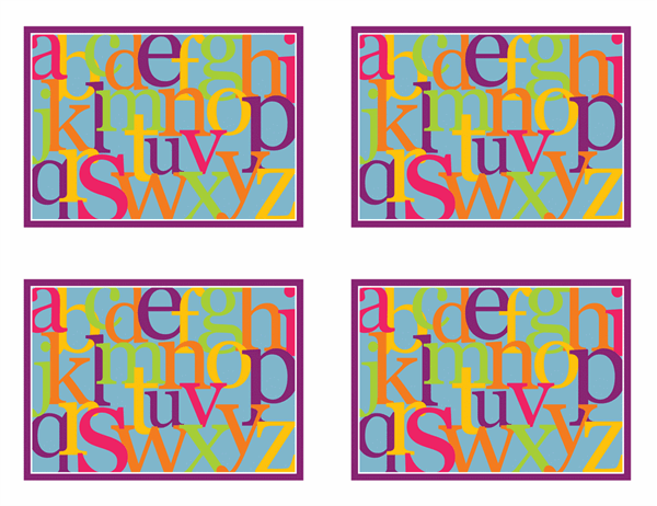 Leskaarten met letters uit het alfabet (achterzijde; geschikt voor Avery 3263, 8387)