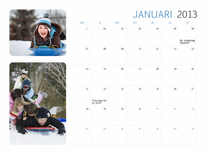 Fotokalender voor 2013 (maandag-zondag) Fotokalender voor 2013 (maandag-zondag)