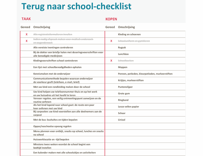 Terug naar school-checklist
