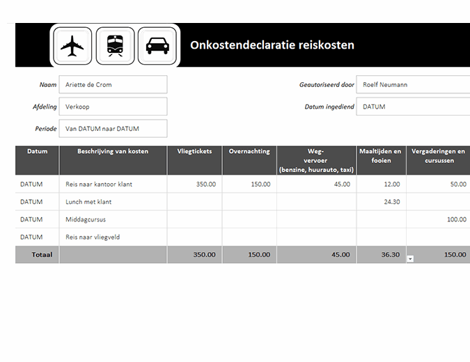 Onkostendeclaratie reiskosten Onkostendeclaratie reiskosten