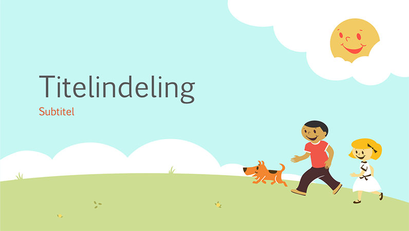 Ontwerp voor onderwijspresentatie met spelende kinderen (getekende illustratie, breedbeeld) Ontwerp voor onderwijspresentatie met spelende kinderen (getekende illustratie, breedbeeld)
