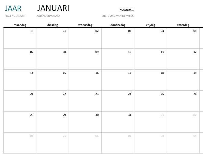 Een kalender met één maand in een willekeurig jaar