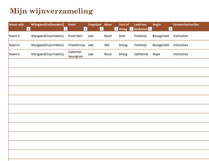Lijst met wijnverzameling
