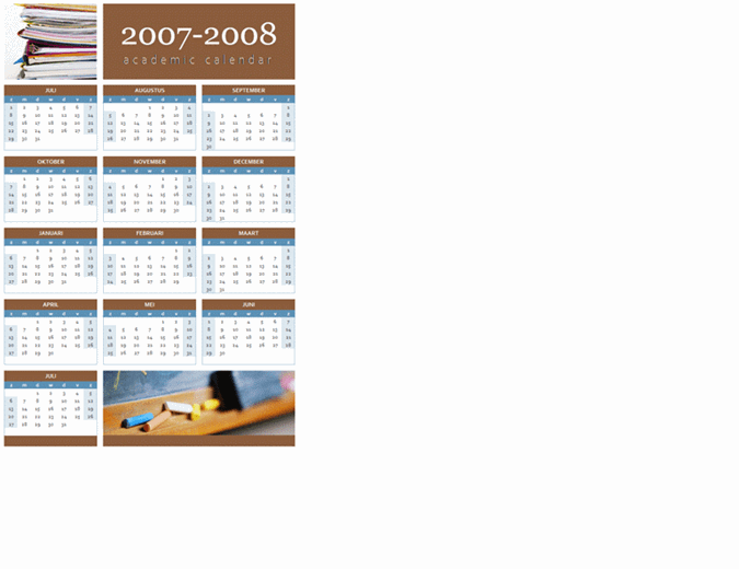 Kalender voor academisch jaar 2007-2008 (1 pagina)