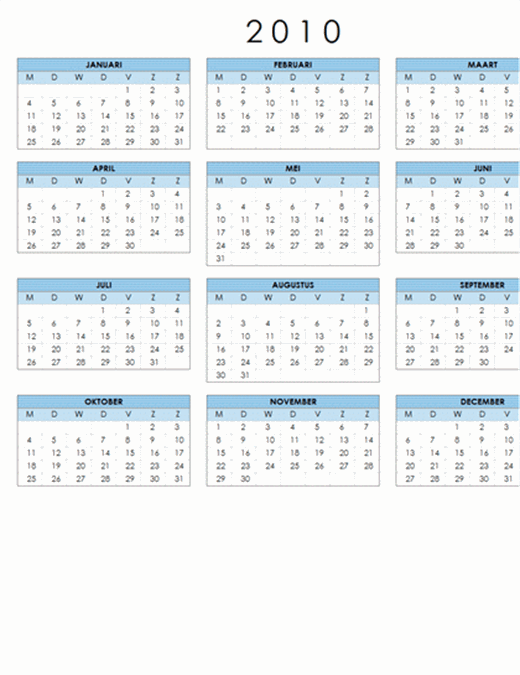 Kalender 2010 (1 pagina, liggend, ma-zo)