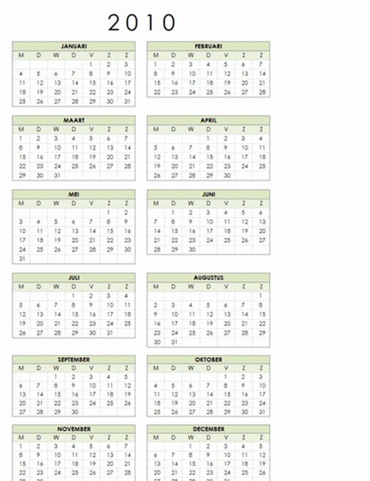 Kalender 2010 (1 pagina, staand, ma-zo)