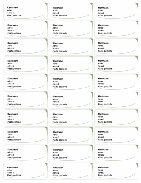 Adresetiketten (ontwerp Groene golf, 30 per pagina) Adresetiketten (ontwerp Groene golf, 30 per pagina)