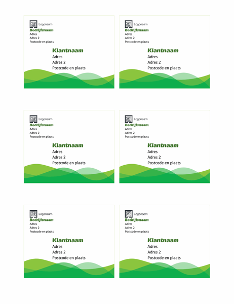 Adresetiketten (ontwerp Groene golf, 6 per pagina)