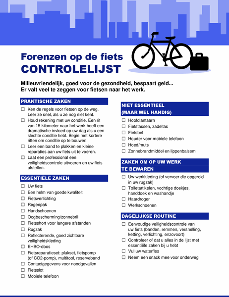Controlelijst voor forenzen met de fiets Controlelijst voor forenzen met de fiets