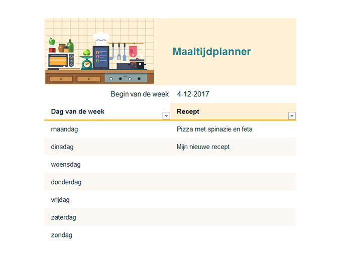 Weekplanner voor maaltijden Weekplanner voor maaltijden