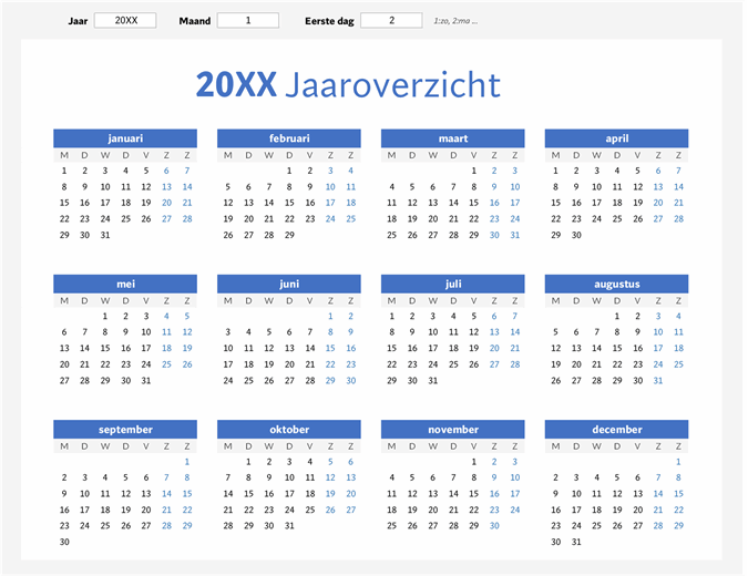 Specialist Stevig Rook Overzichtelijke jaarkalender (liggend)