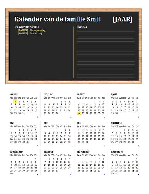 Gezinskalender (elk jaar, ma-zo) Gezinskalender (elk jaar, ma-zo)