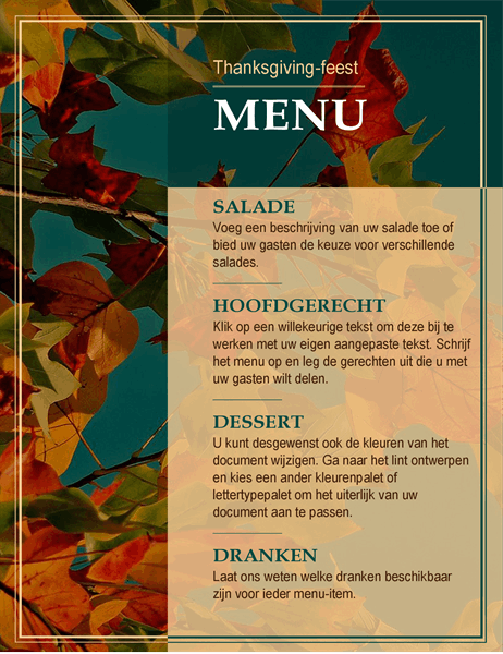 Thanksgiving-menu met herfstbladeren