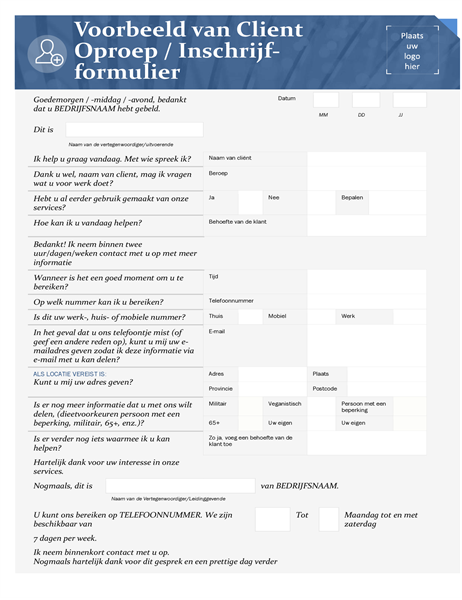 Telefoonscript voor intake van klanten voor kleine bedrijven Telefoonscript voor intake van klanten voor kleine bedrijven