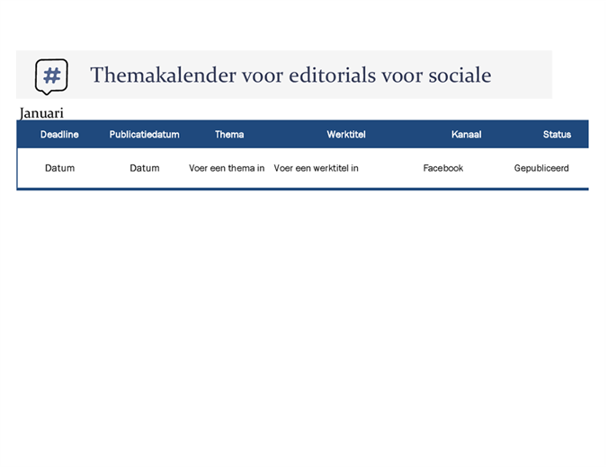 Themakalender voor editorials voor sociale media Themakalender voor editorials voor sociale media