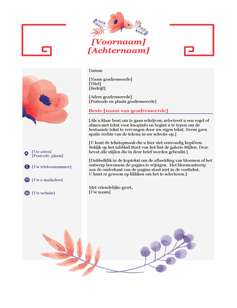 Begeleidende brief met roze bloemen Begeleidende brief met roze bloemen