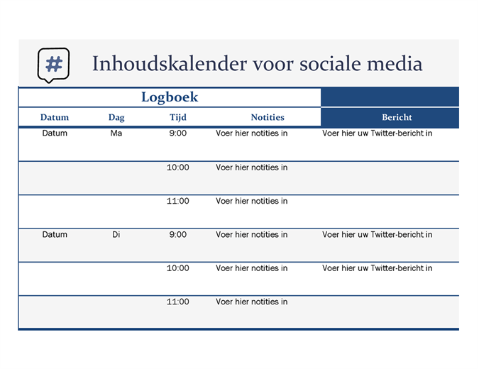 Inhoudskalender voor sociale media Inhoudskalender voor sociale media