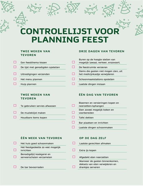 Controlelijst voor planning feest Controlelijst voor planning feest