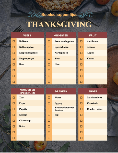 Boodschappenlijst Thanksgiving