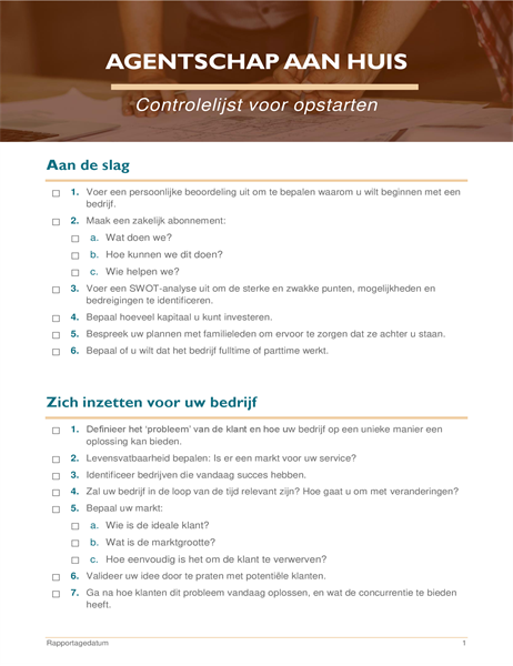 Opstartchecklist voor thuisbedrijven Opstartchecklist voor thuisbedrijven