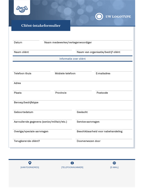 Cliënt-intakeformulier voor kleine bedrijven Cliënt-intakeformulier voor kleine bedrijven