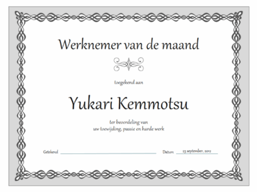 Certificaat, werknemer van de maand (ontwerp met grijze ketting) Certificaat, werknemer van de maand (ontwerp met grijze ketting)