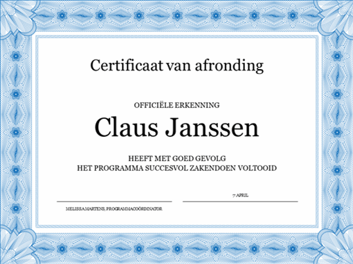 Certificaat van voltooiing (blauw) Certificaat van voltooiing (blauw)
